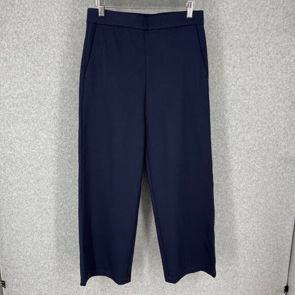 Gloria Vanderbilt Wide Leg Point Crop Pant Size M Navy Blue Pull On Pockets NEW - Picture 1 of 14